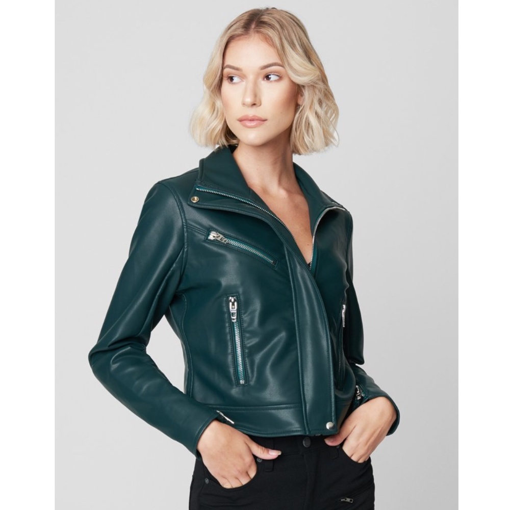 BlankNYC High Collar Vegan Leather Sky Walker Hunter Green Moto Jacket XS